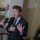 Rand Paul holds an impromptu press conference outside where the room where the bill was supposed to be. Photo via AP
